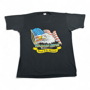 Vintage Wabash Mine Shirt Adult LARGE Black Eagle American Flag Amax USA 80s